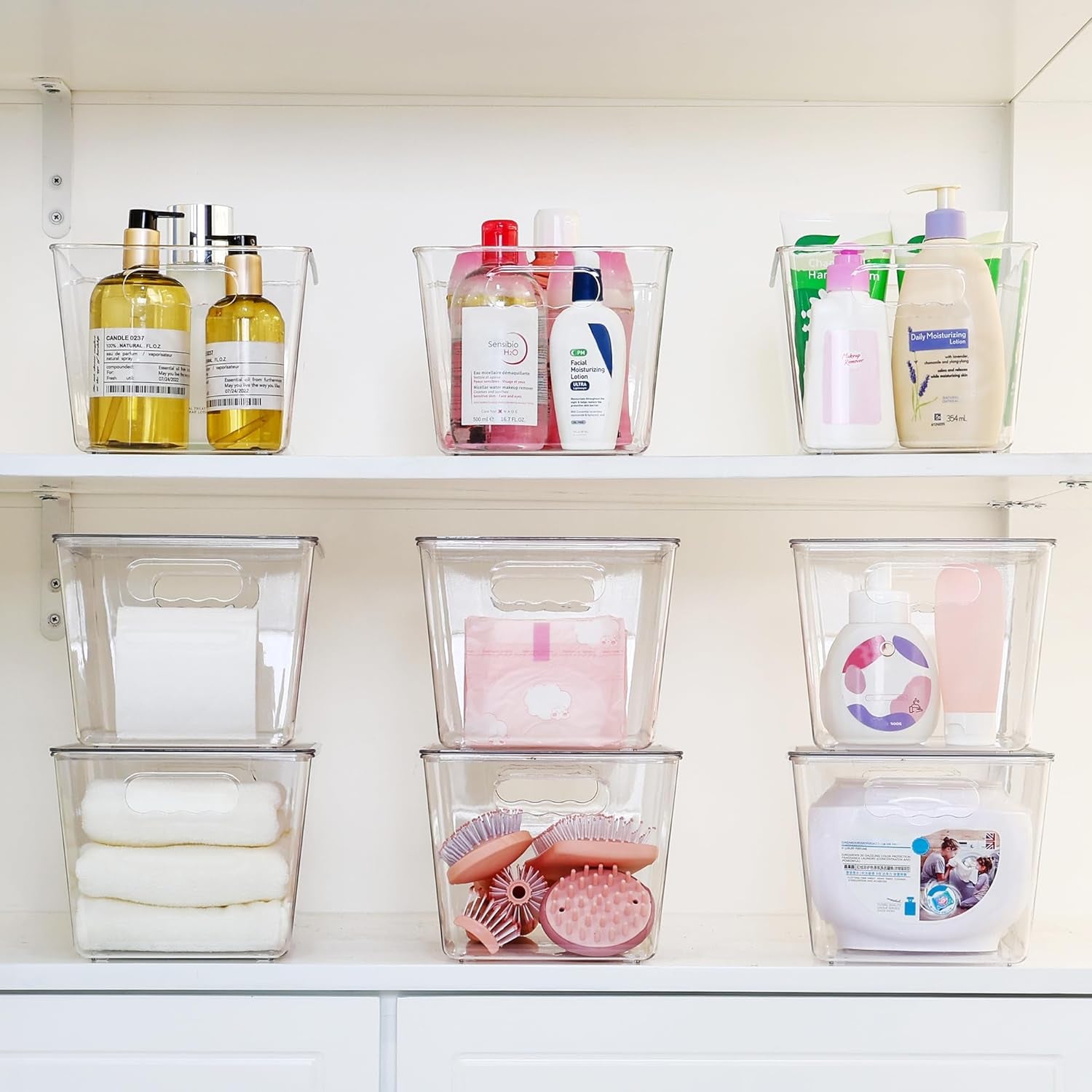 6-Pack Clear Stackable Storage Bins with Lids - Large Plastic Containers with Handles for Pantry, Bathroom, Kitchen, Fridge, and Closet Organization