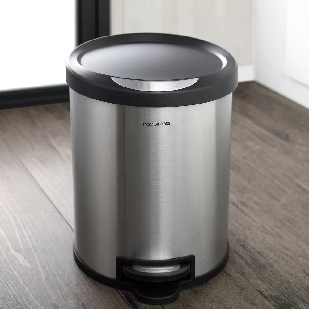 Oscar round 8 Gal. Step-Open Stainless Steel Trash Can with Free Mini Trash Can Black