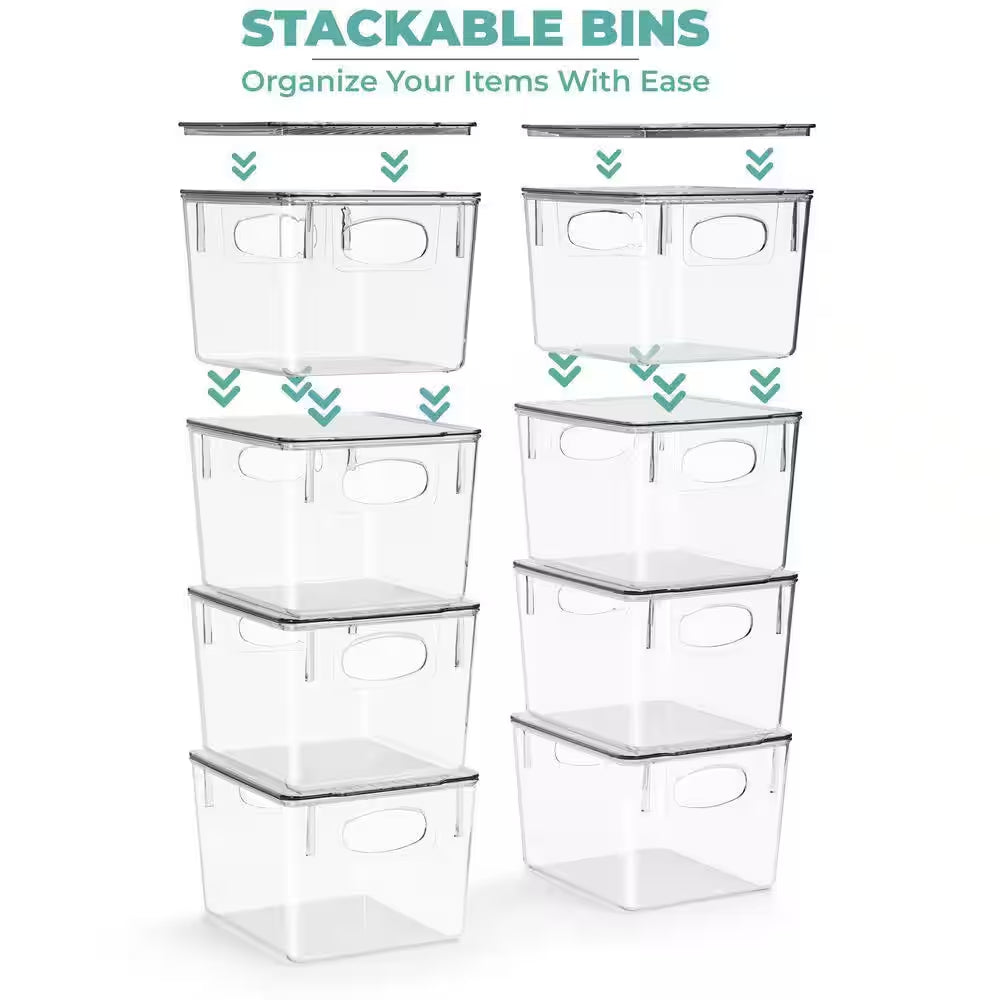 Medium Clear Plastic Storage Bins with Lids, Clear Stackable Storage Bins, Laundry Room Organizer Bins (4 Pack)