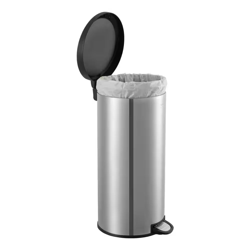 Oscar round 8 Gal. Step-Open Stainless Steel Trash Can with Free Mini Trash Can Black