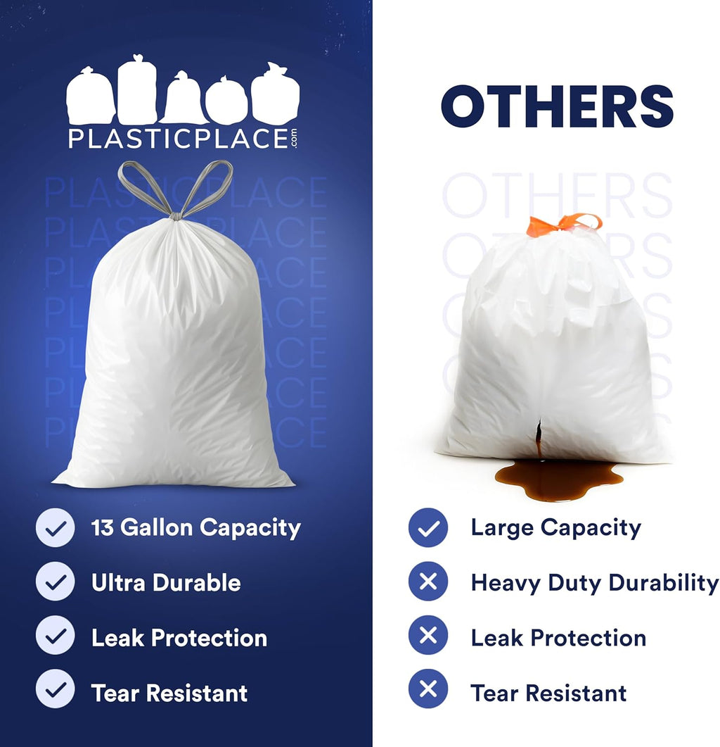 13 Gallon Trash Bags │ 1.2 Mil │ White Extra-Large Drawstring Garbage Can Liners │ 24" X 31" (50 Case)