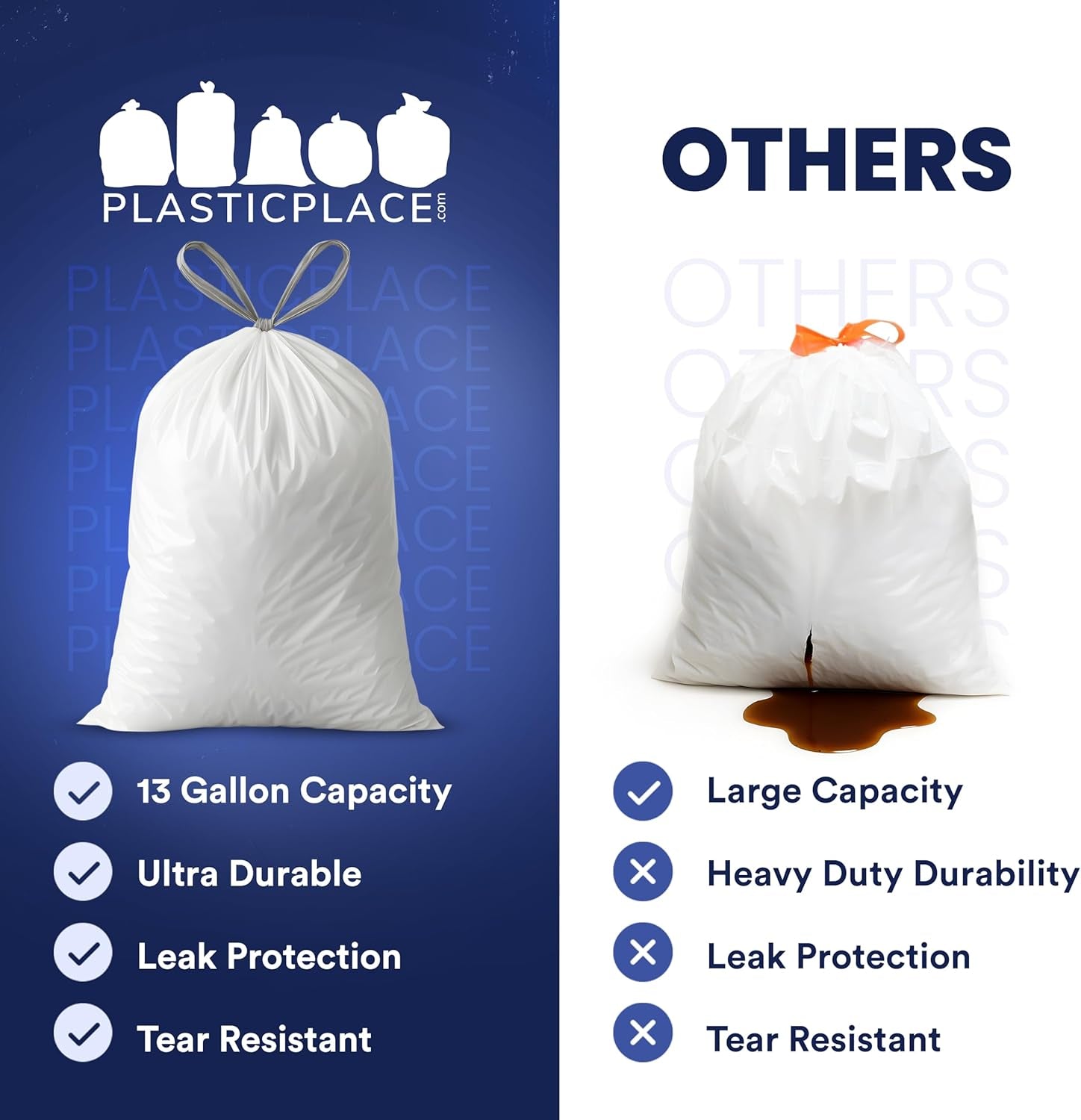 13 Gallon Trash Bags │ 1.2 Mil │ White Extra-Large Drawstring Garbage Can Liners │ 24" X 31" (50 Case)