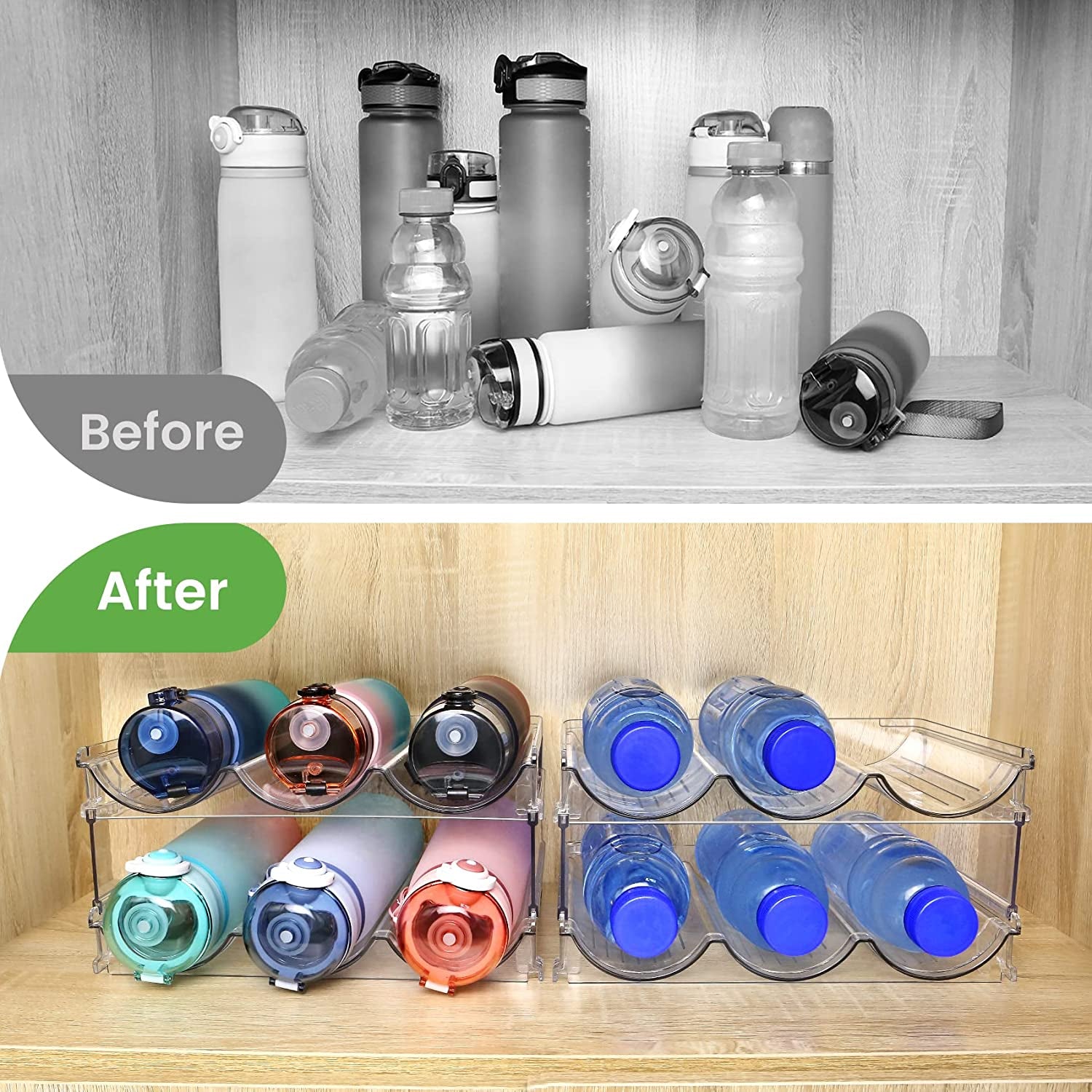Water Bottle Cabinet Organizer Set - Stackable Storage Racks for Efficient Water Bottle Management
