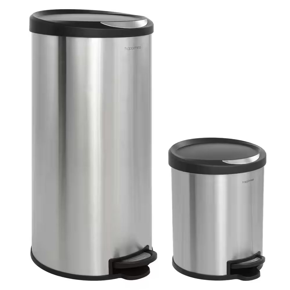 Oscar round 8 Gal. Step-Open Stainless Steel Trash Can with Free Mini Trash Can Black