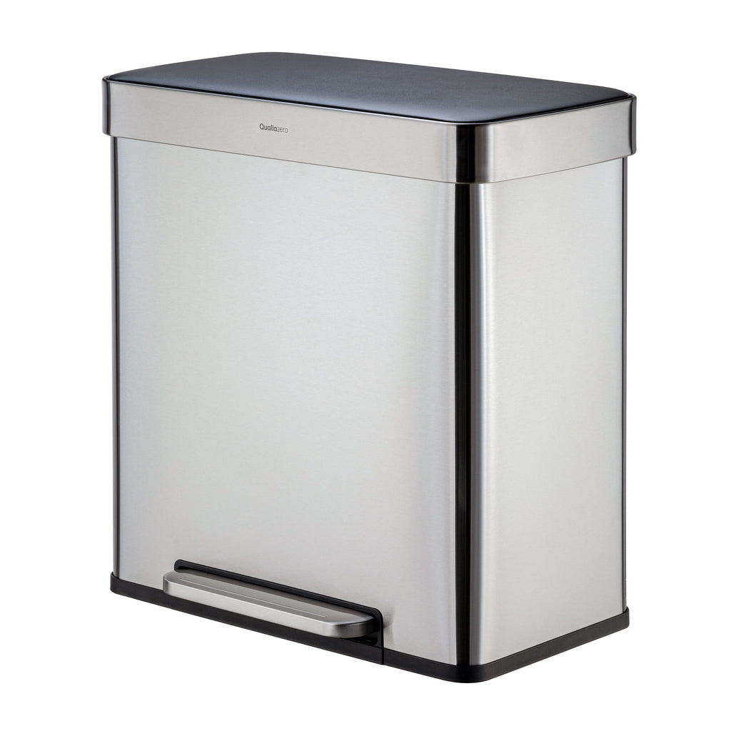 Kitchen Trash Can, 16 Gallon Stainless Steel Step Dual Compartment Reclcying Garbage Bin with Soft Close Lid, Silver