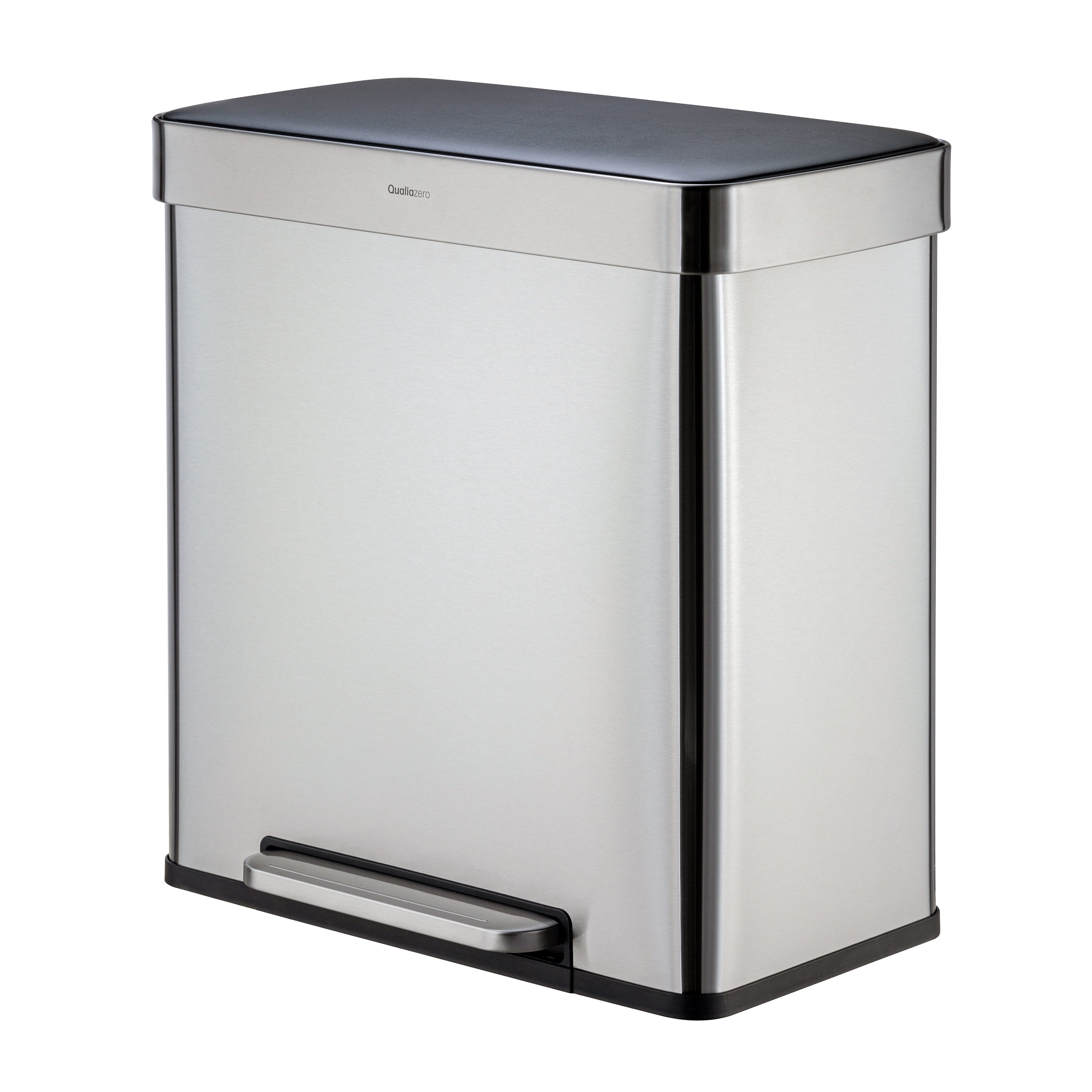 Kitchen Trash Can, 16 Gallon Stainless Steel Step Dual Compartment Reclcying Garbage Bin with Soft Close Lid, Silver
