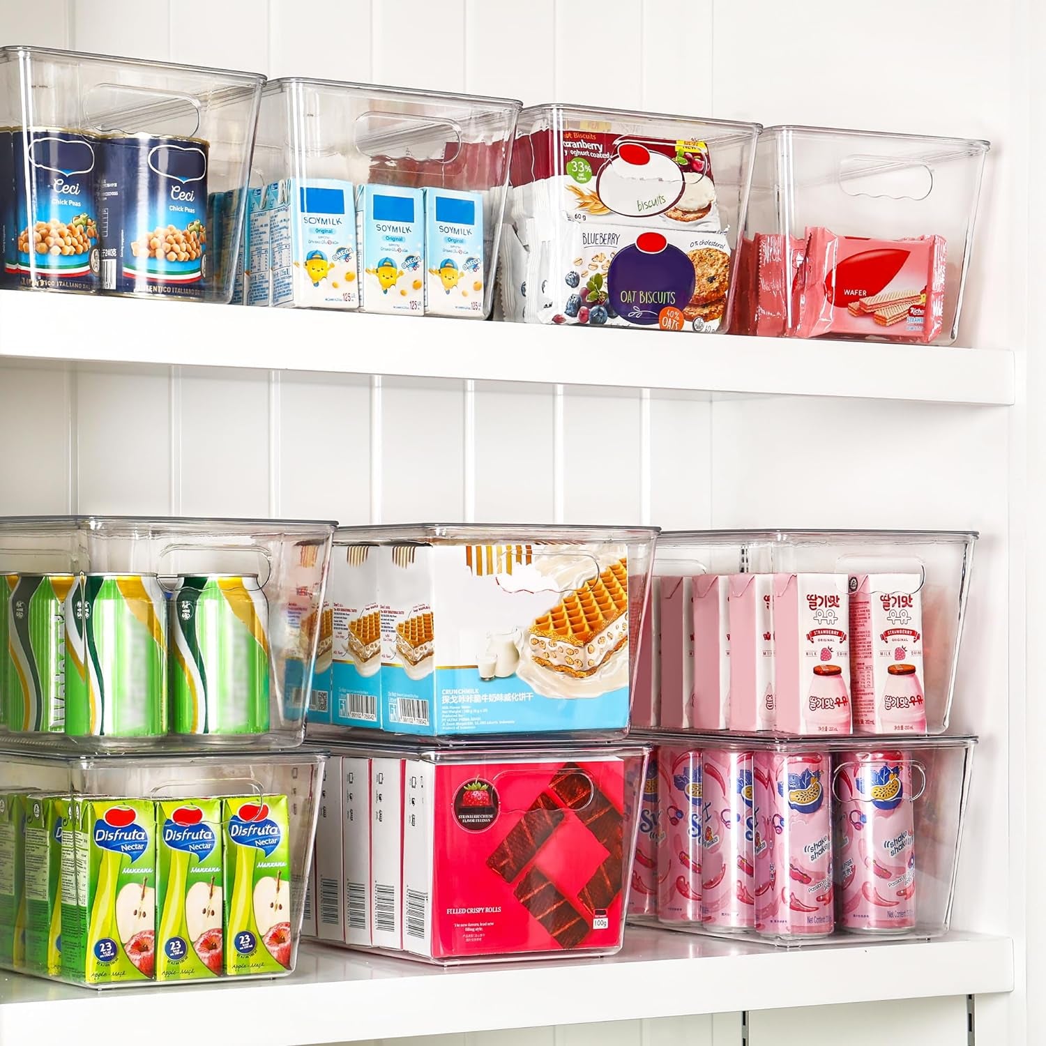 6-Pack Clear Stackable Storage Bins with Lids - Large Plastic Containers with Handles for Pantry, Bathroom, Kitchen, Fridge, and Closet Organization