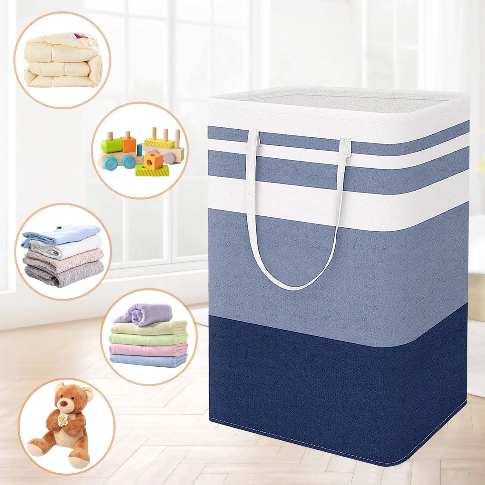 3 Count Pack,75L Waterproof 3-Bin Laundry Hampers, Laundry Basket Set, Gradient Blue
