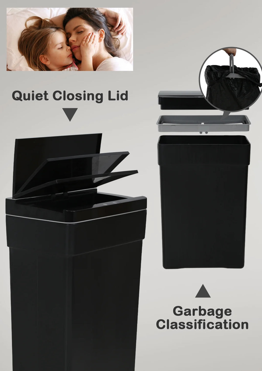 13 Gallon Kitchen Trash Can Automatic Kitchen Trash Can Touch Free High-Capacity Garbage Can with Lid for Bedroom Home Office 50 Liter Bathroom Trash Can
