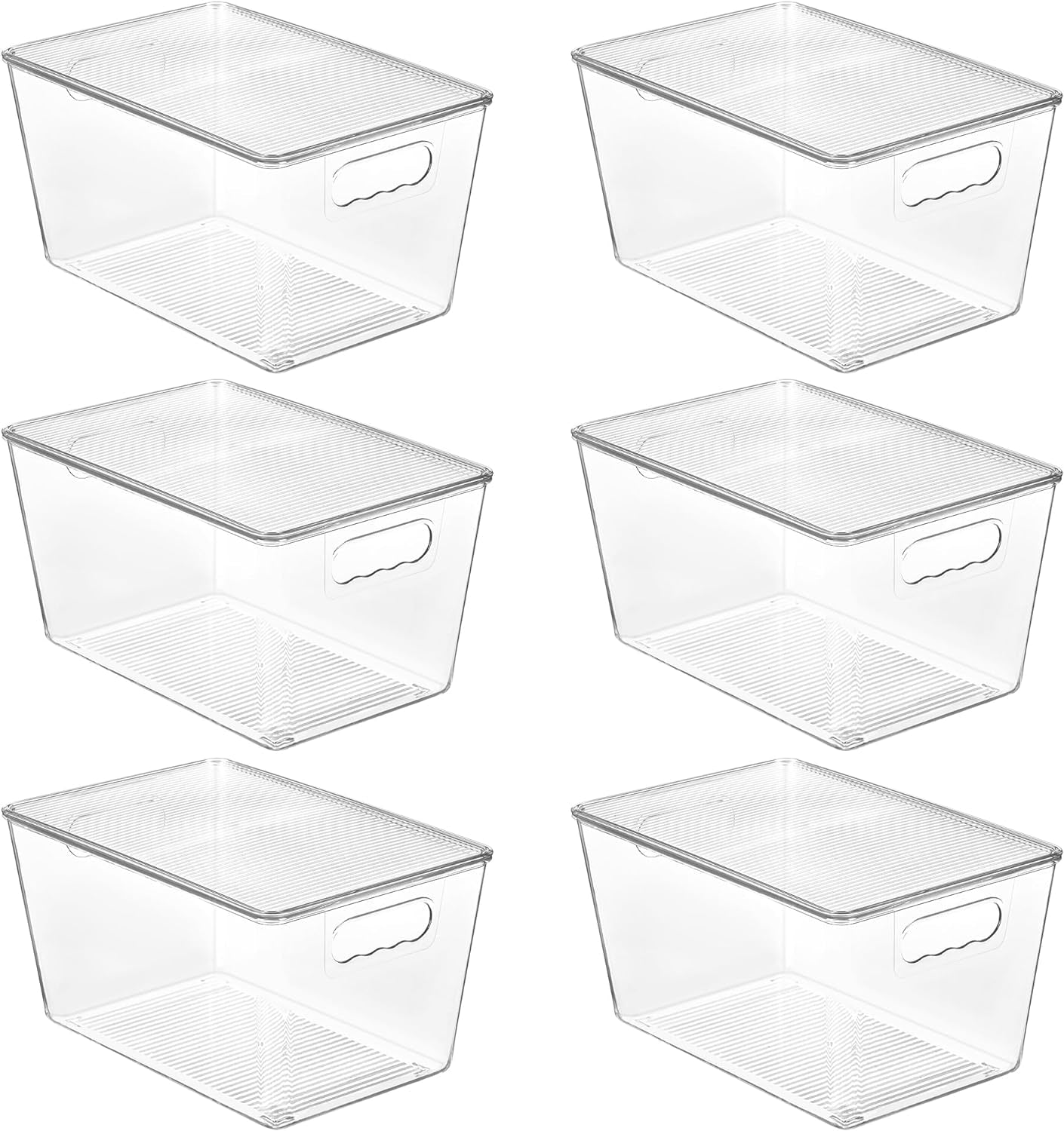 6-Pack Clear Stackable Storage Bins with Lids - Large Plastic Containers with Handles for Pantry, Bathroom, Kitchen, Fridge, and Closet Organization