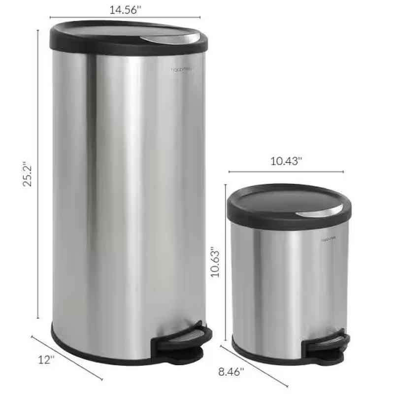 Oscar round 8 Gal. Step-Open Stainless Steel Trash Can with Free Mini Trash Can Black
