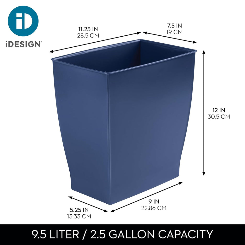 Small Plastic Bathroom Trash Can, Slim Rectangle Garbage Bin for Bedroom, Office, Dorm, Navy Blue