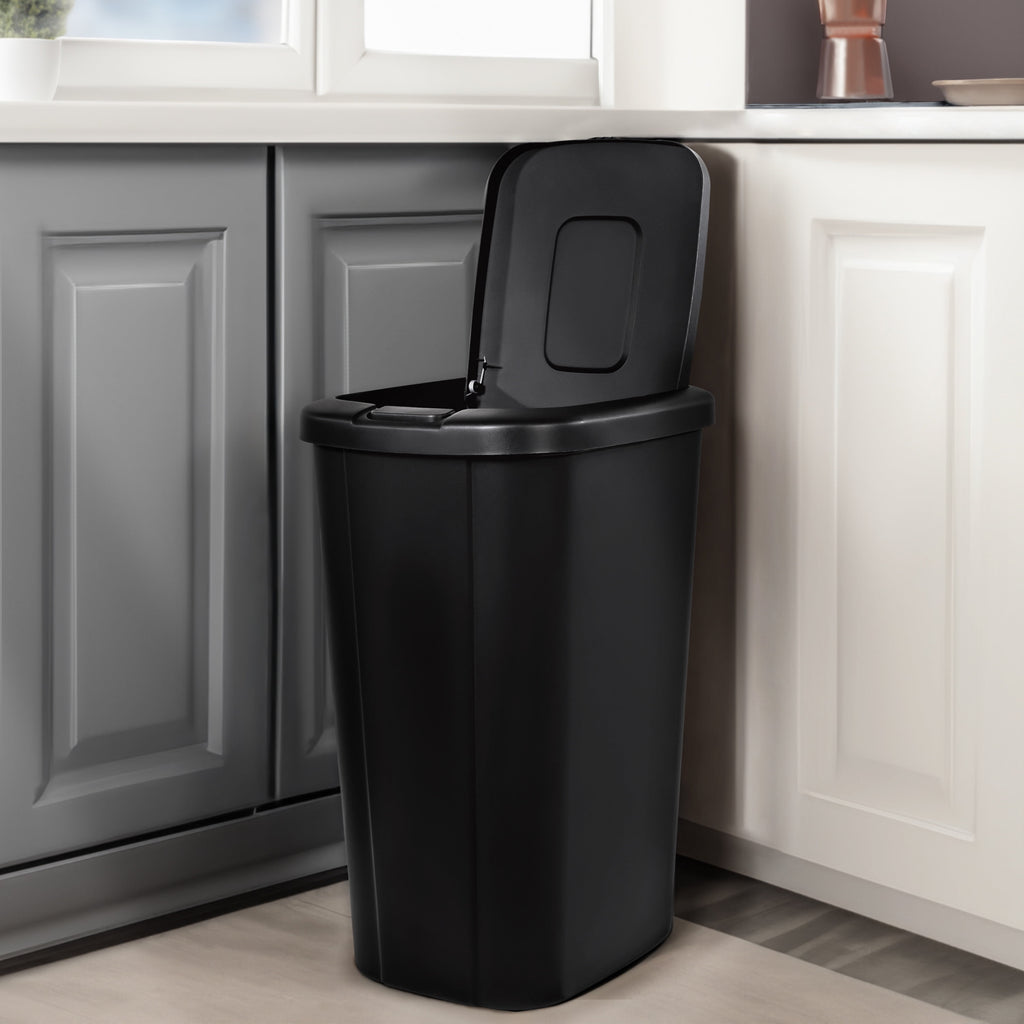 Kitchen Trash Can, 13.3 Gallon Plastic Touch Top Garbage Bin with Push Button Lid, Black