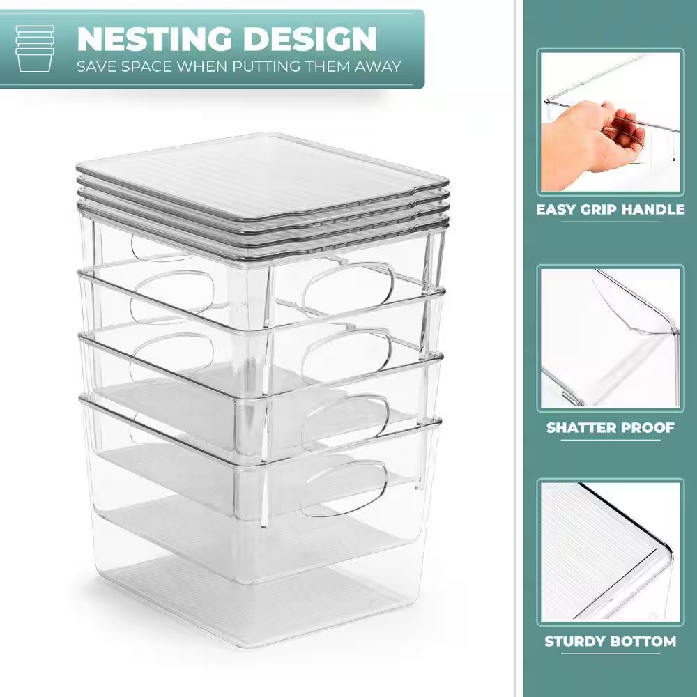 Medium Clear Plastic Storage Bins with Lids, Clear Stackable Storage Bins, Laundry Room Organizer Bins (4 Pack)