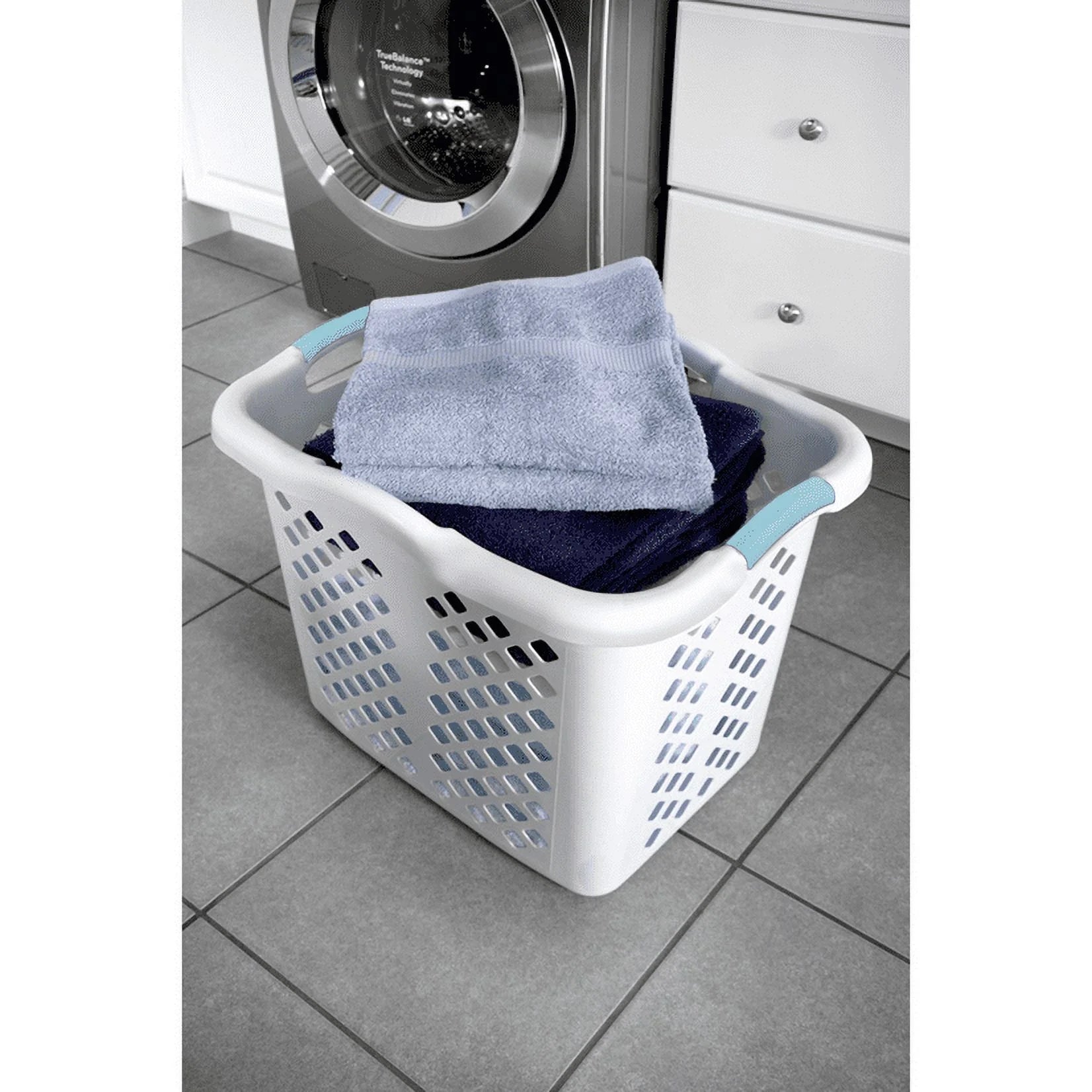 2 Bushel Lamper Laundry Basket with Silver Handles, White, Adult