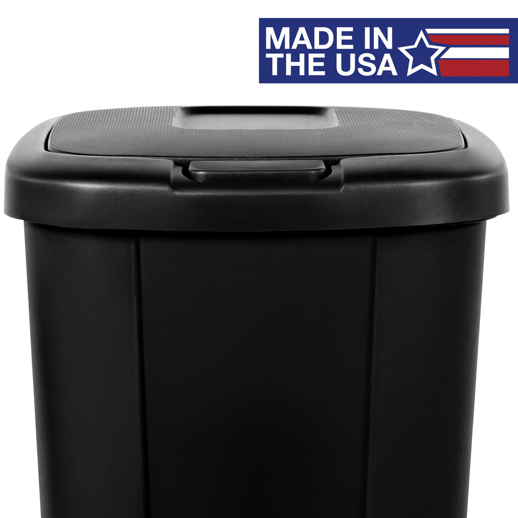 Kitchen Trash Can, 13.3 Gallon Plastic Touch Top Garbage Bin with Push Button Lid, Black