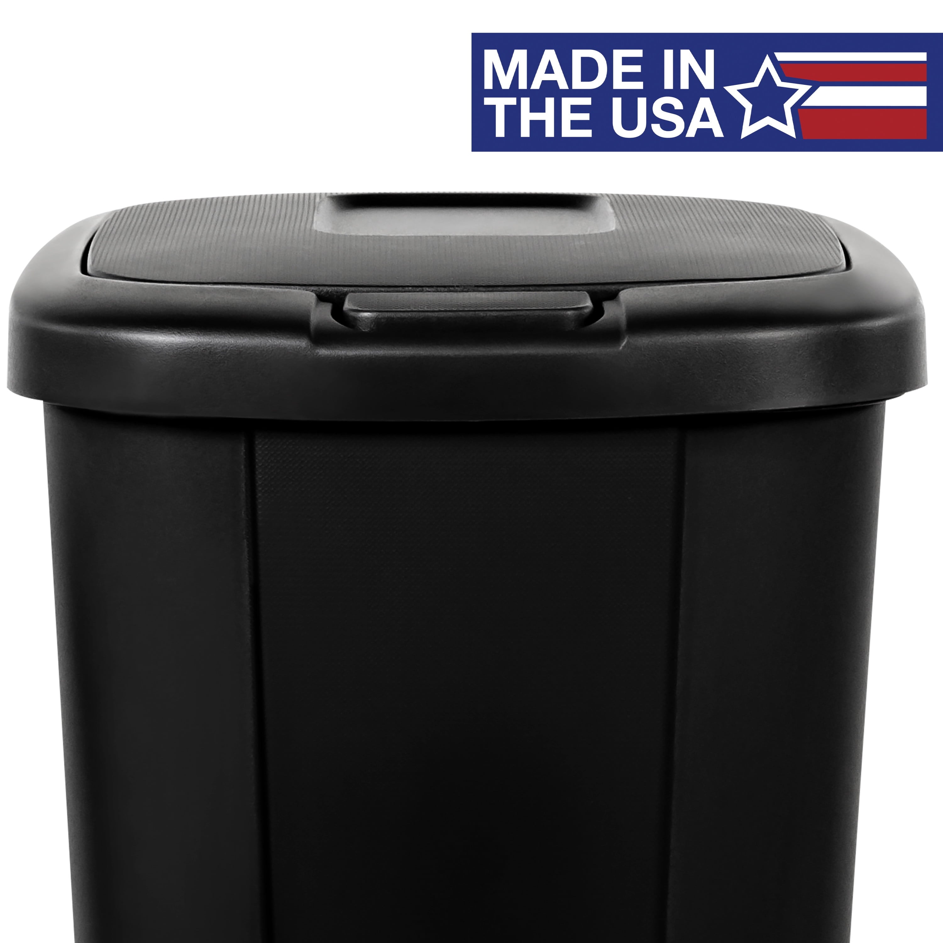 Kitchen Trash Can, 13.3 Gallon Plastic Touch Top Garbage Bin with Push Button Lid, Black