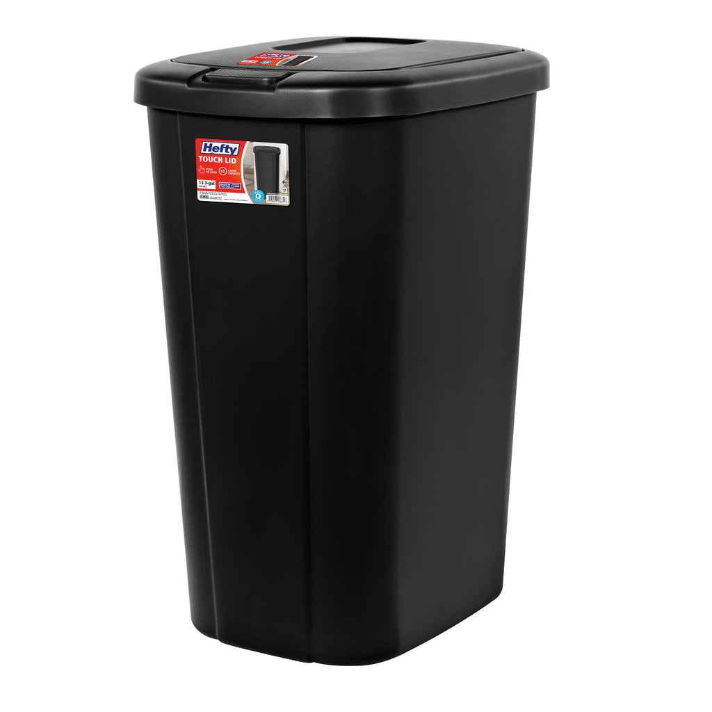 Kitchen Trash Can, 13.3 Gallon Plastic Touch Top Garbage Bin with Push Button Lid, Black