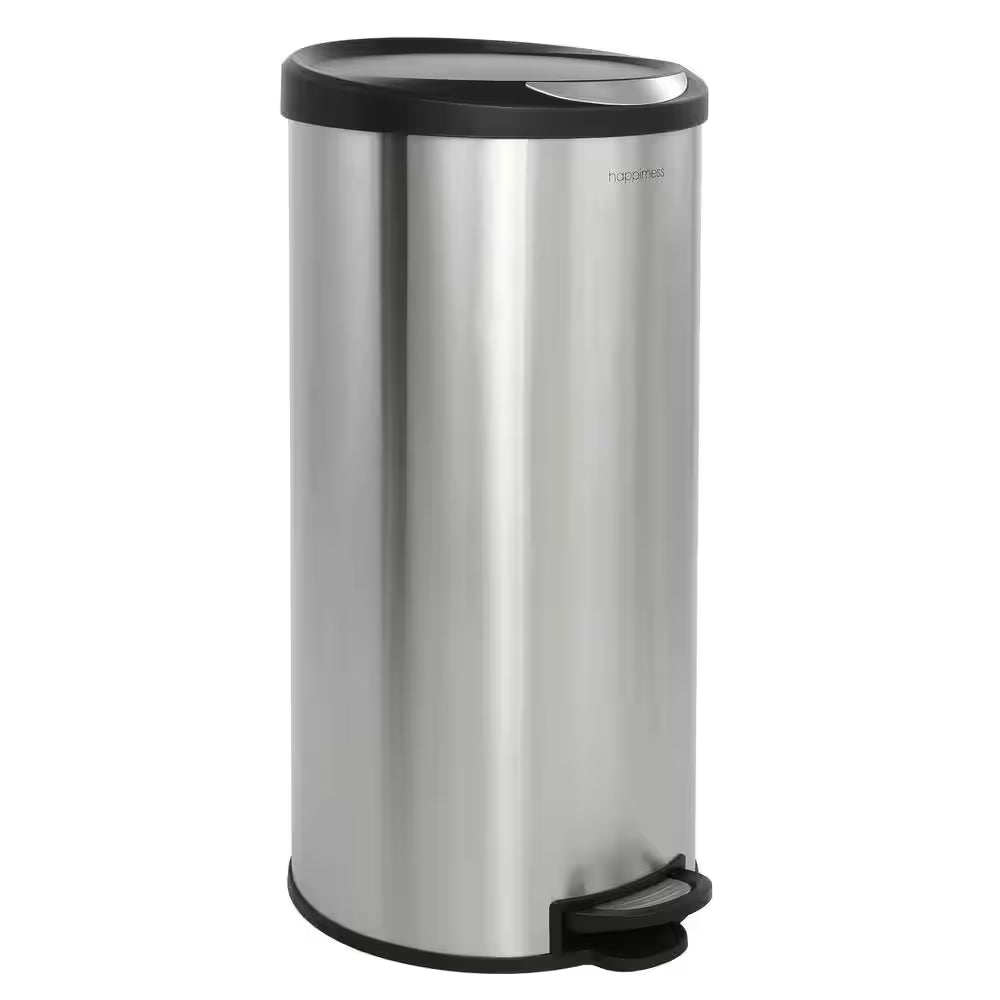 Oscar round 8 Gal. Step-Open Stainless Steel Trash Can with Free Mini Trash Can Black
