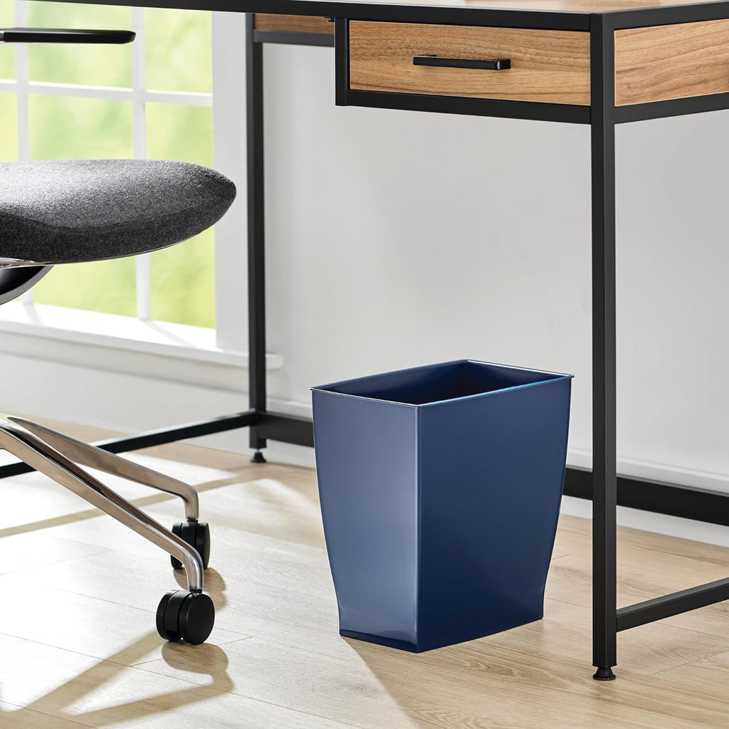 Small Plastic Bathroom Trash Can, Slim Rectangle Garbage Bin for Bedroom, Office, Dorm, Navy Blue