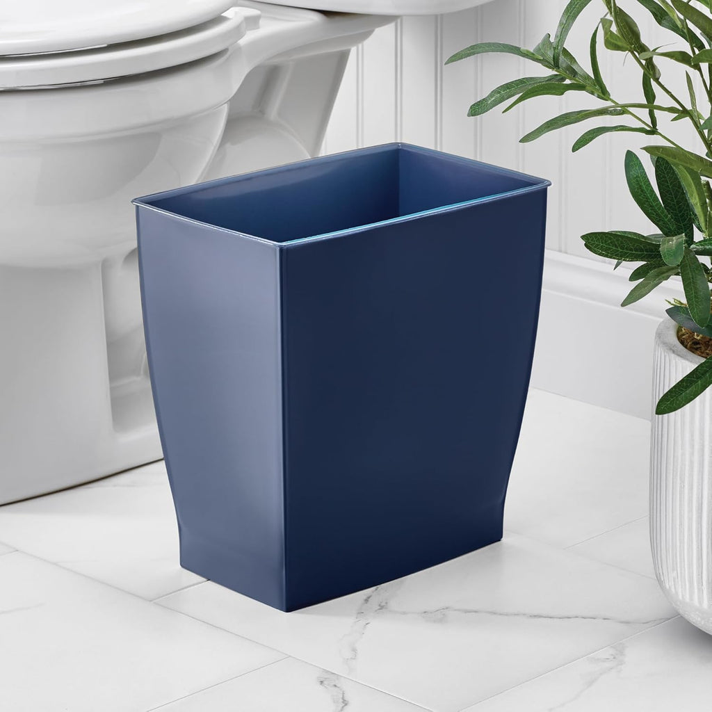 Small Plastic Bathroom Trash Can, Slim Rectangle Garbage Bin for Bedroom, Office, Dorm, Navy Blue