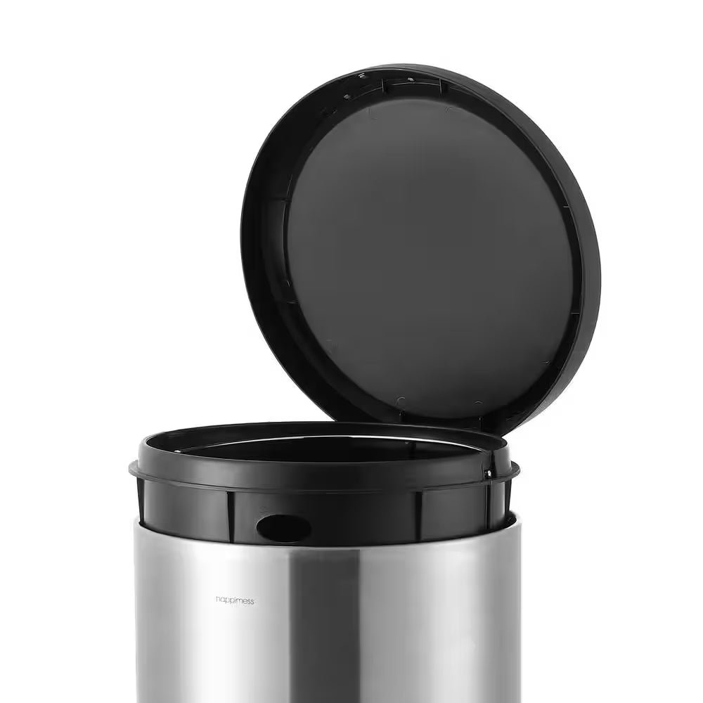 Oscar round 8 Gal. Step-Open Stainless Steel Trash Can with Free Mini Trash Can Black