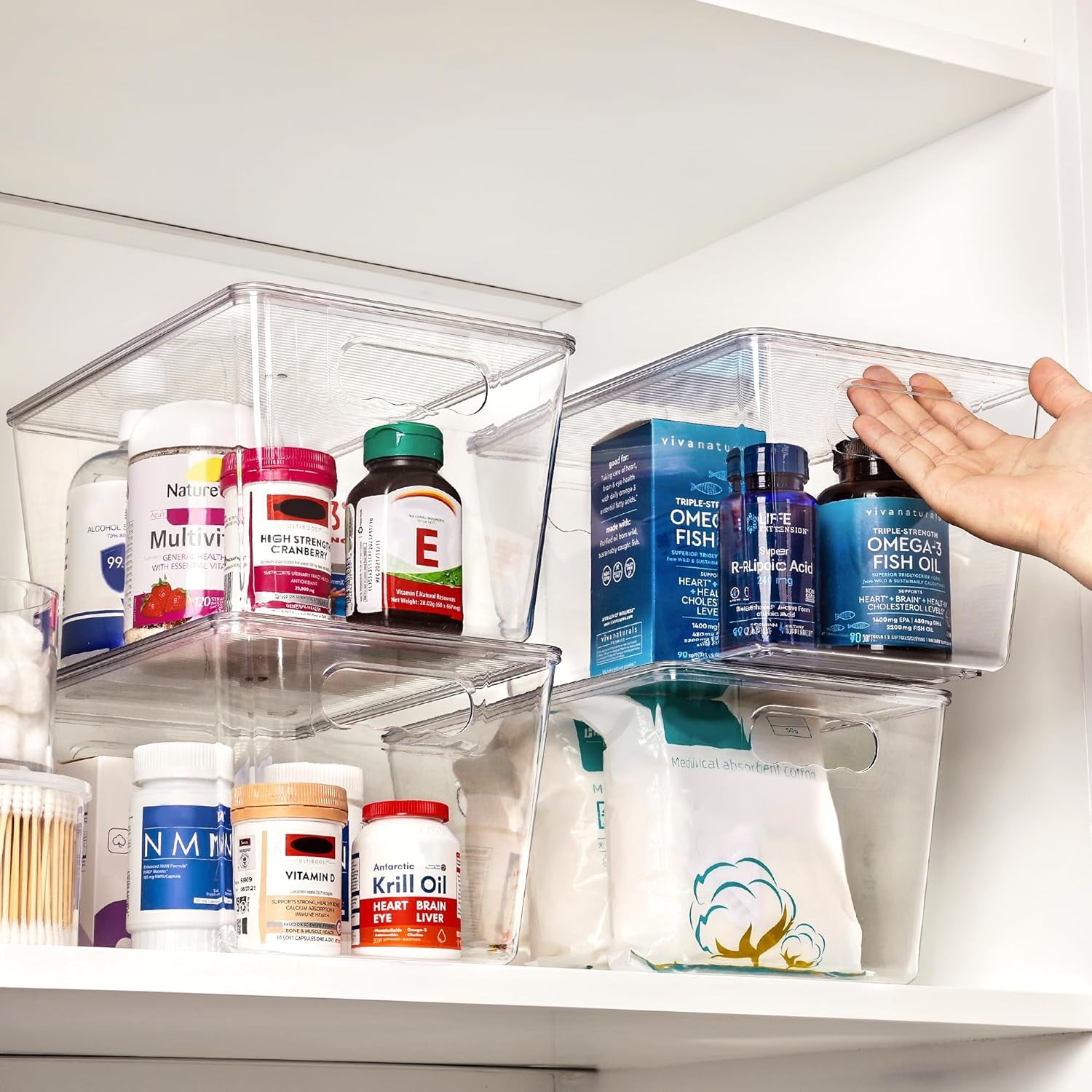 6-Pack Clear Stackable Storage Bins with Lids - Large Plastic Containers with Handles for Pantry, Bathroom, Kitchen, Fridge, and Closet Organization