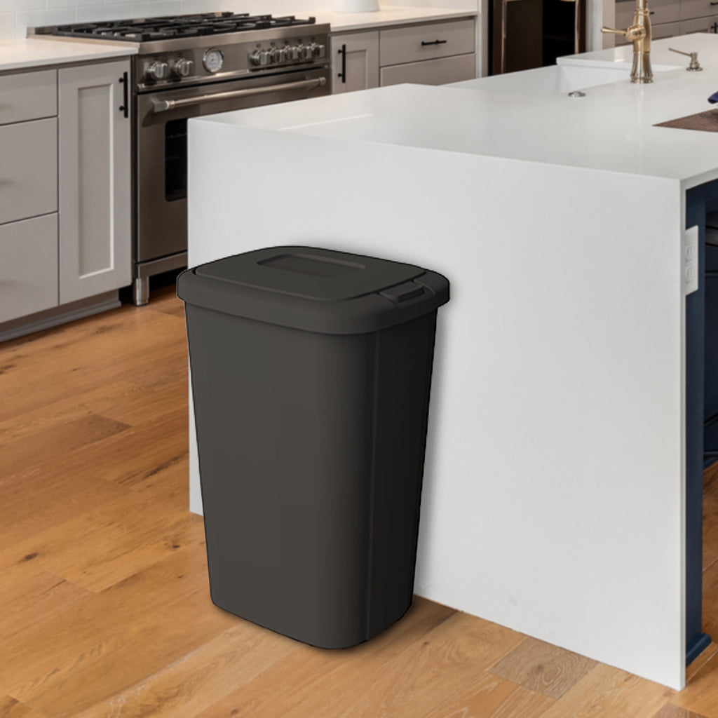 Kitchen Trash Can, 13.3 Gallon Plastic Touch Top Garbage Bin with Push Button Lid, Black