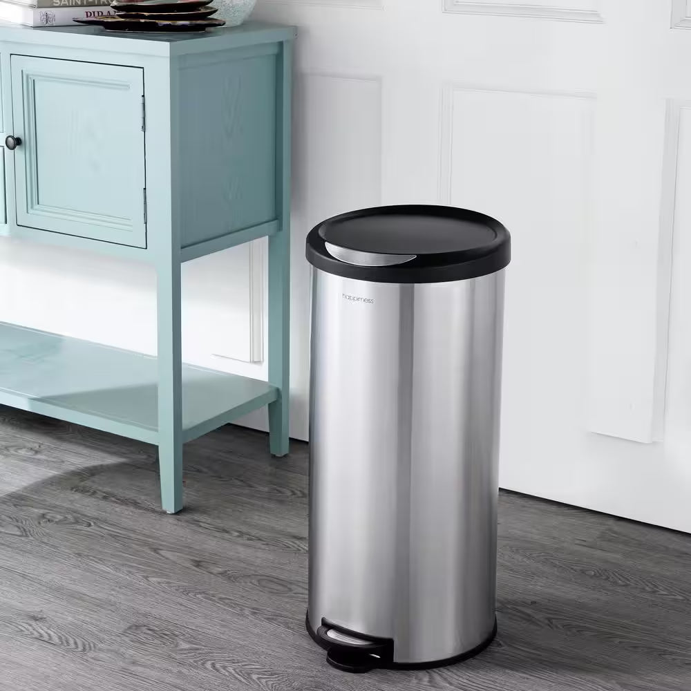 Oscar round 8 Gal. Step-Open Stainless Steel Trash Can with Free Mini Trash Can Black