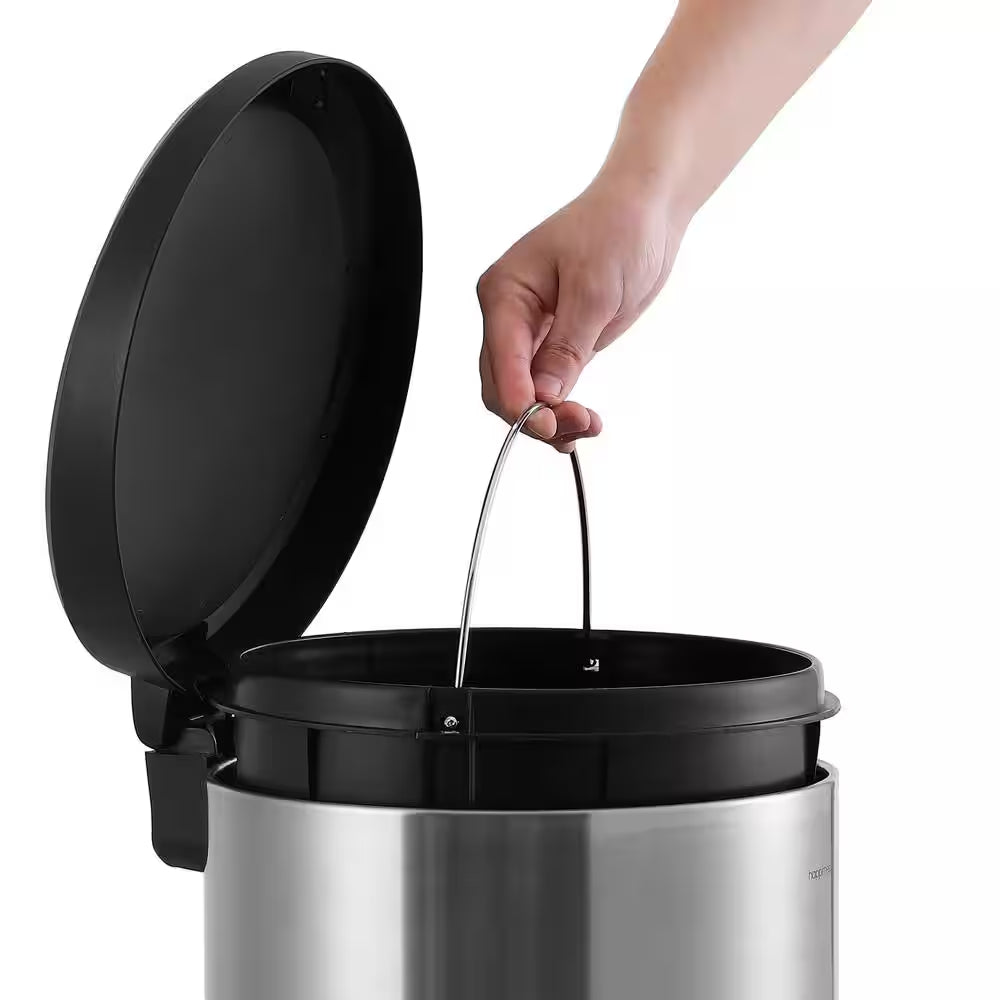 Oscar round 8 Gal. Step-Open Stainless Steel Trash Can with Free Mini Trash Can Black