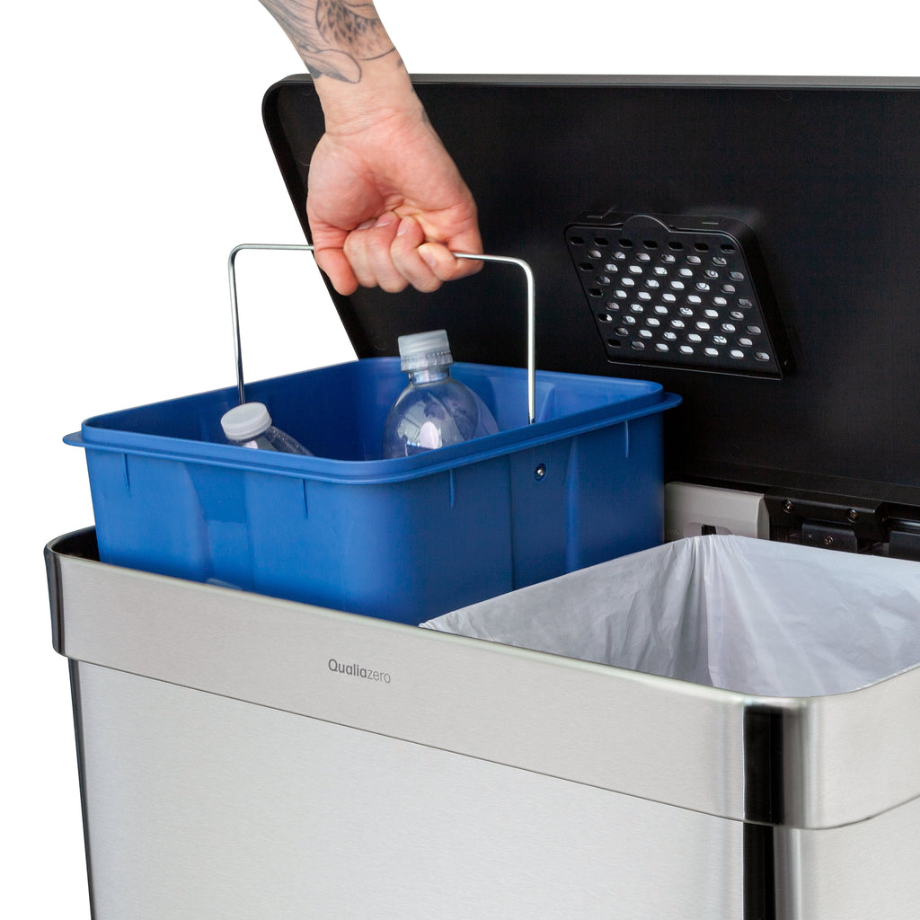 Kitchen Trash Can, 16 Gallon Stainless Steel Step Dual Compartment Reclcying Garbage Bin with Soft Close Lid, Silver