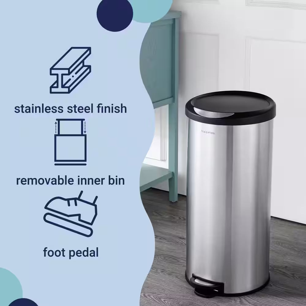 Oscar round 8 Gal. Step-Open Stainless Steel Trash Can with Free Mini Trash Can Black