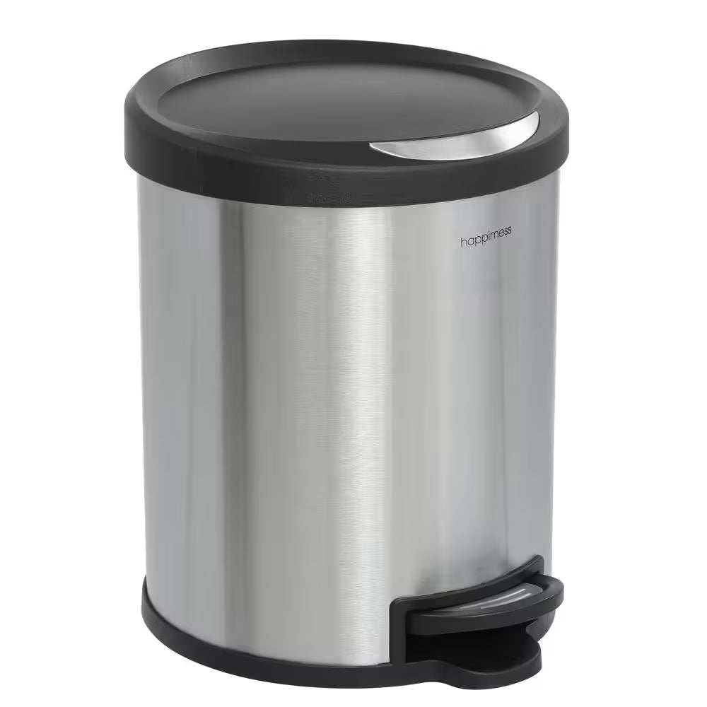 Oscar round 8 Gal. Step-Open Stainless Steel Trash Can with Free Mini Trash Can Black