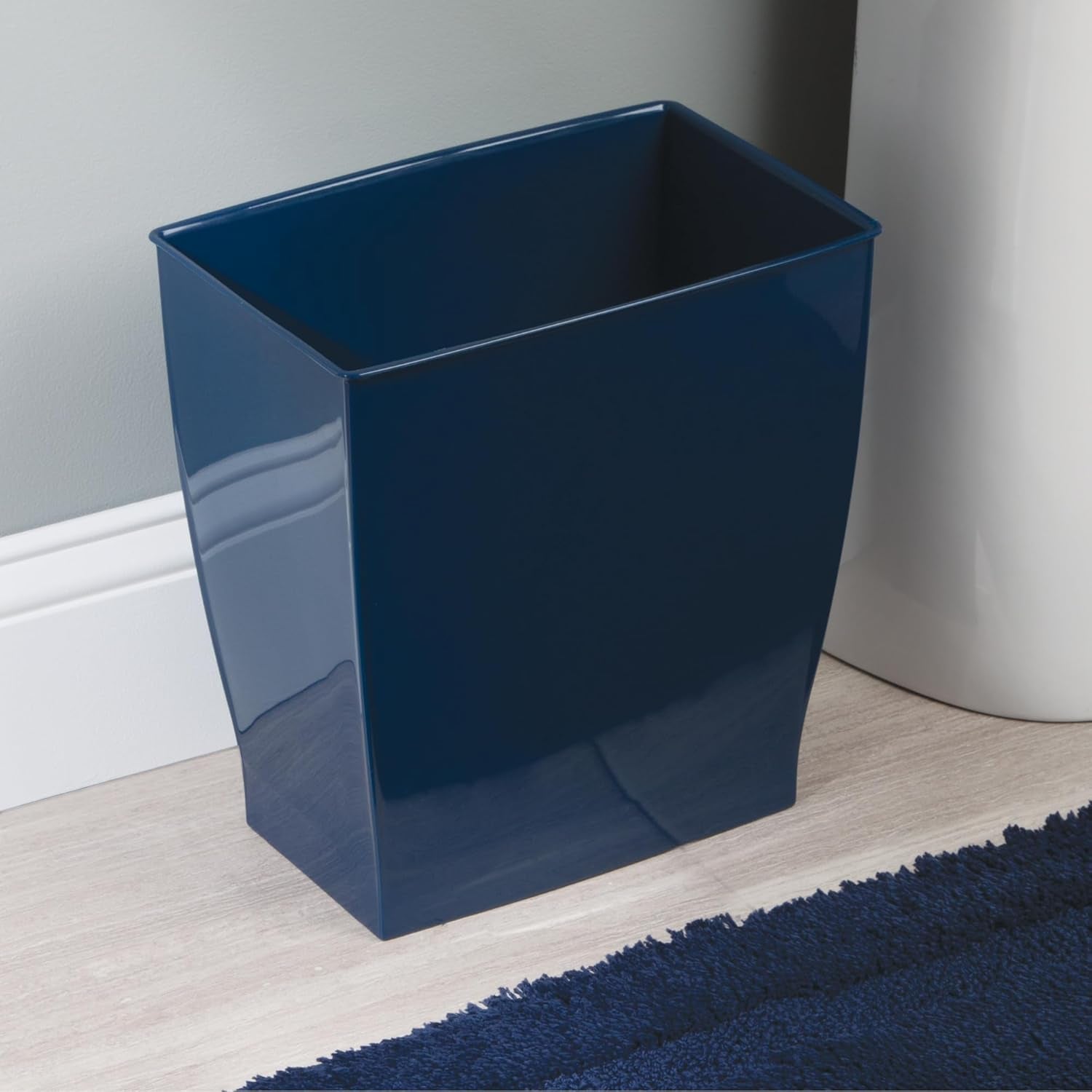 Small Plastic Bathroom Trash Can, Slim Rectangle Garbage Bin for Bedroom, Office, Dorm, Navy Blue