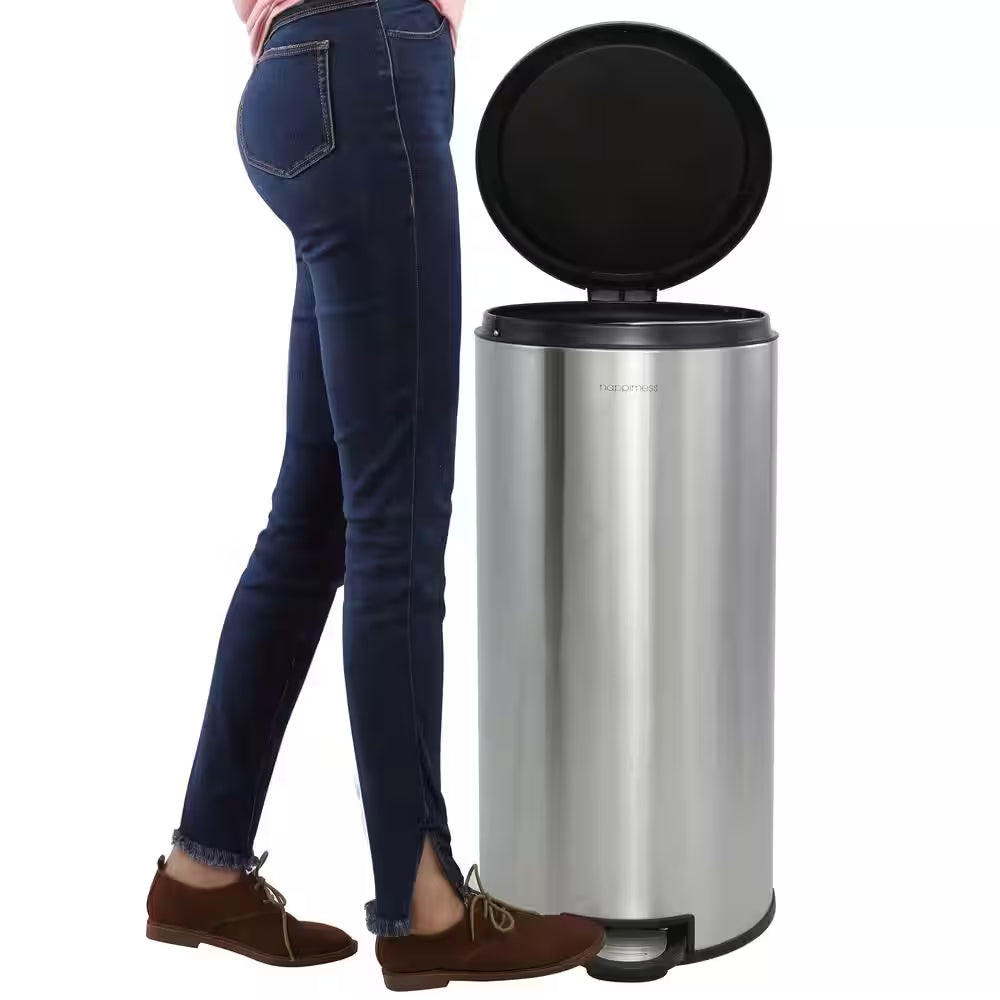 Oscar round 8 Gal. Step-Open Stainless Steel Trash Can with Free Mini Trash Can Black