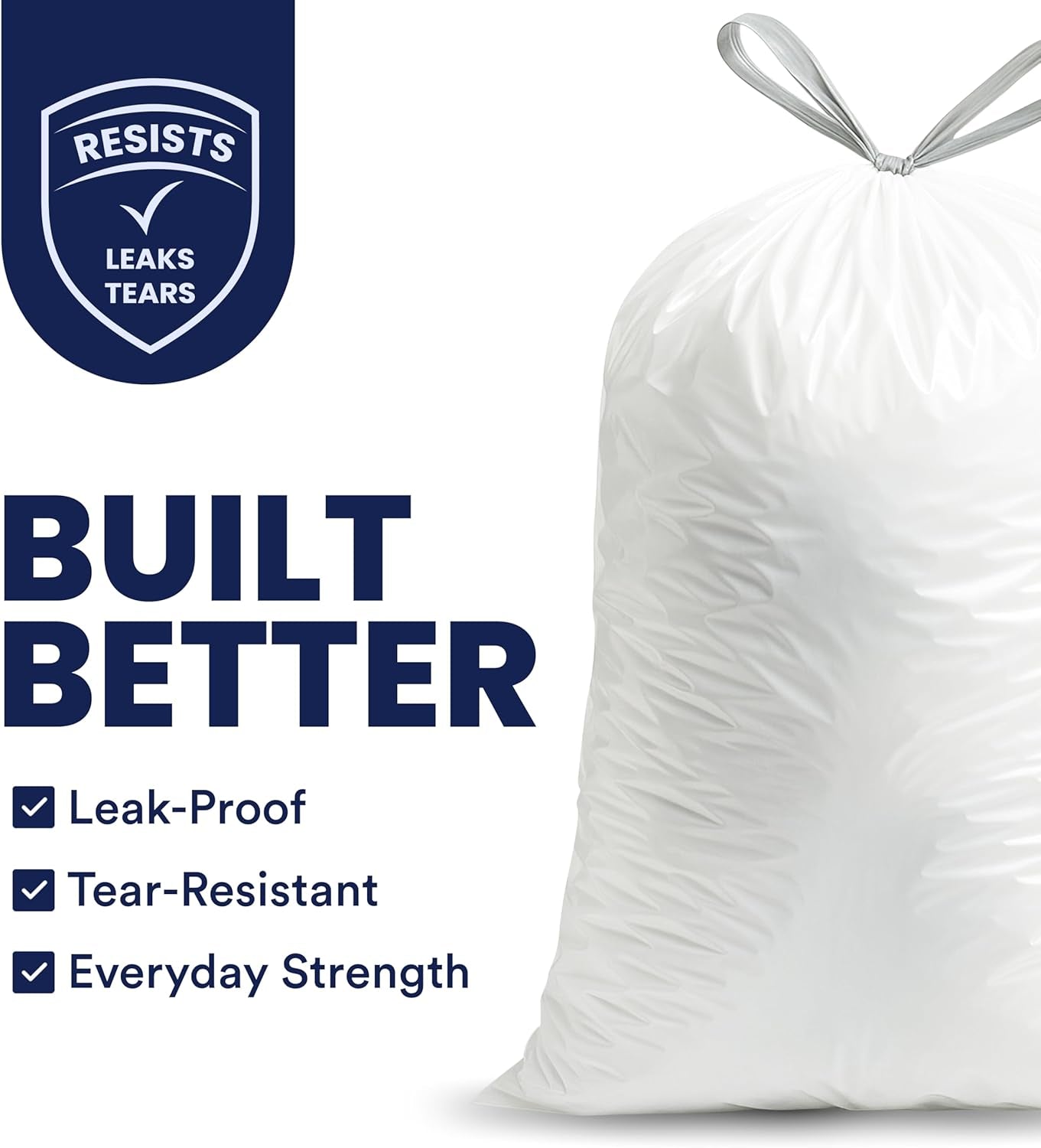 13 Gallon Trash Bags │ 1.2 Mil │ White Extra-Large Drawstring Garbage Can Liners │ 24" X 31" (50 Case)