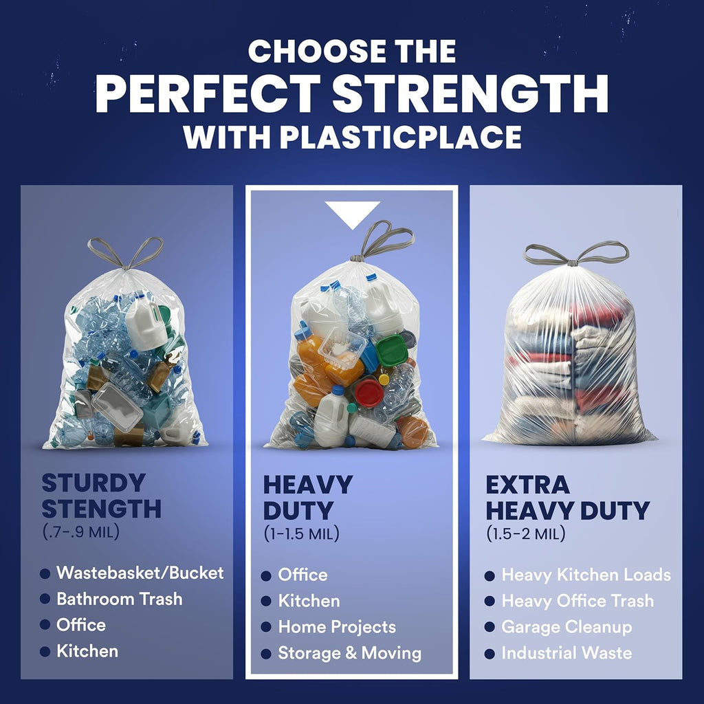 13 Gallon Trash Bags │ 1.2 Mil │ White Extra-Large Drawstring Garbage Can Liners │ 24" X 31" (50 Case)