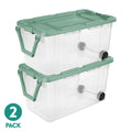 Extra-Large Wheeled Rugged Storage Bin, 160 Quart Durable Clear Storage Container with Latching Lid and Pull Handle, Green, 2 Pack